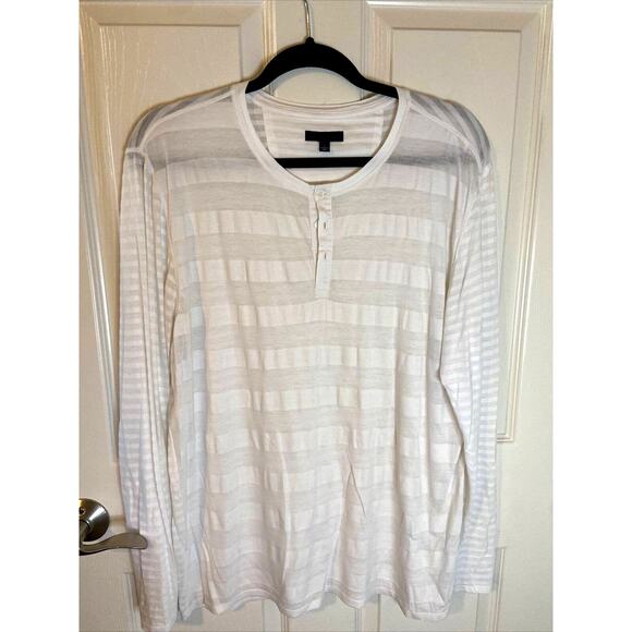 Zachary Prell Shirt Men's L Henley White Long Sleeve Striped Tee Lightweight - Picture 1 of 6